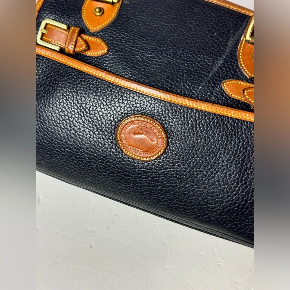 Dooney & Bourke Black Pebbled Leather Double Handle Satchel Bag -VTG Made in USA